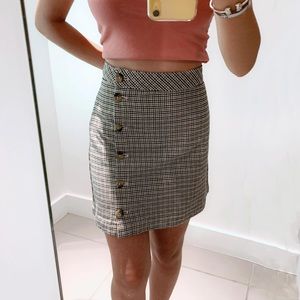 Thick Houndstooth Button Up Skirt